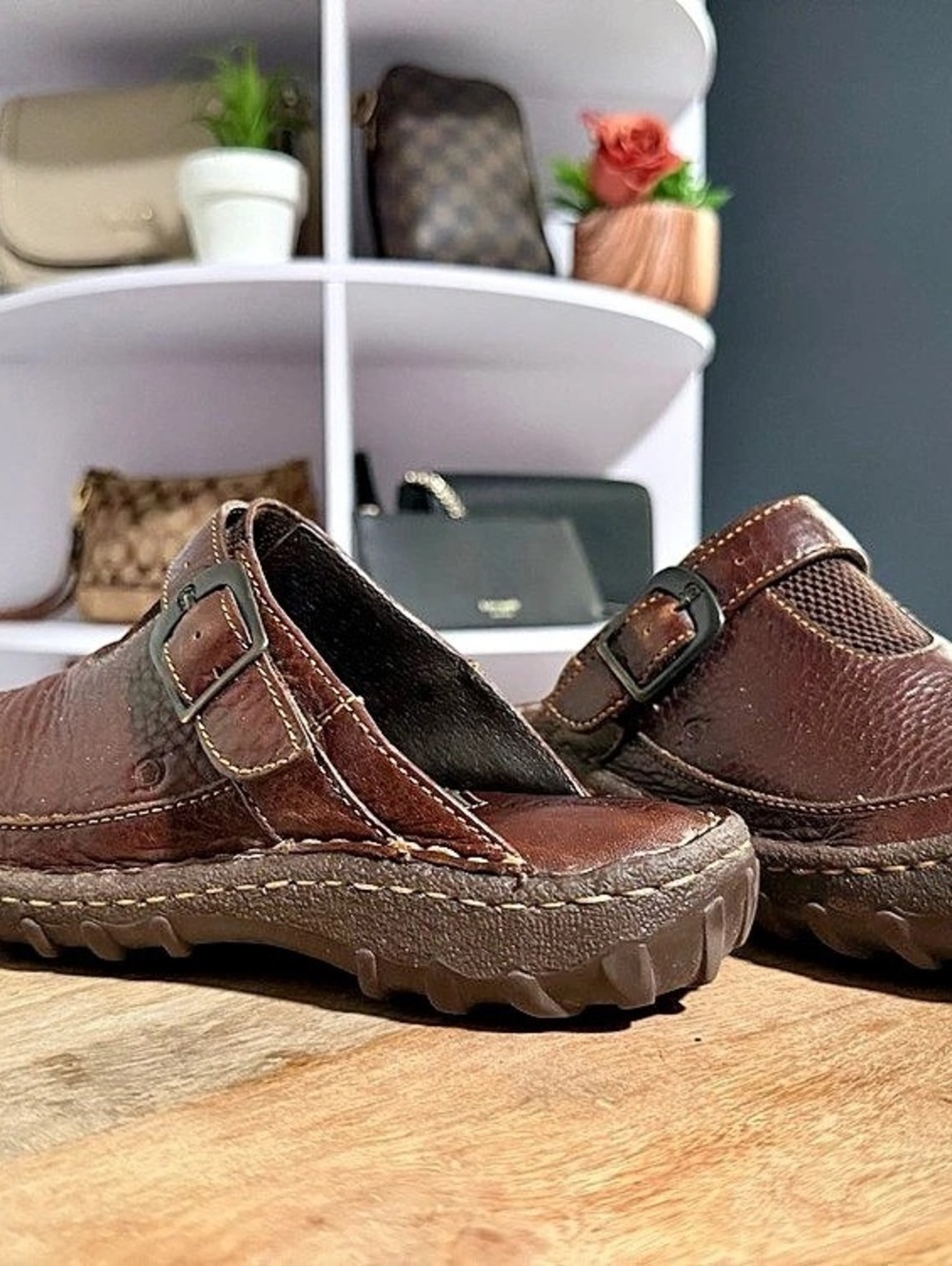 Born Brown Leather Clogs Womens 6.5 Buckle Mary Jane Mule Comfort Shoes - Picture 7 of 9